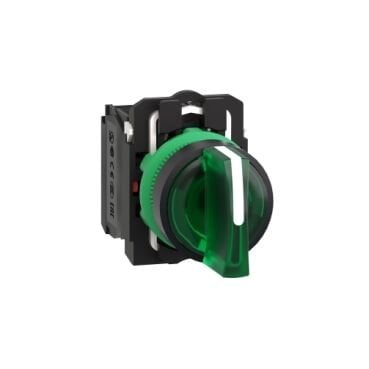 Schneider Mandal Buton Yeşil Işıklı  3 Konumlu 1NA+1NK 24V AC/DC