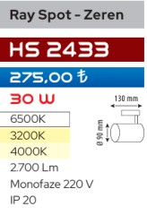 Helios Opto Ray Spot - Zeren 30W Beyaz Kasa HS 2433