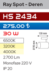Helios Opto Ray Spot - Zeren 30W Siyah Kasa HS 2434