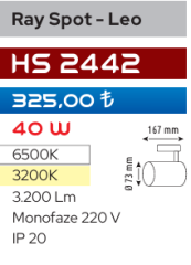 Helios Opto Ray Spot - Leo 40W Beyaz Kasa HS 2442