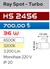 Helios Opto Ray Spot - Turbo 36W Siyah Kasa HS 2456