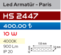 Helios Opto Led Armatür - Paris 10W Beyaz HS 2447