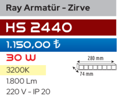 Helios Opto Ray Armatür - Zirve 30W Siyah HS 2440