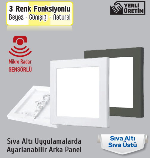 Helios Opto 18 W Kare Sensörlü LED Armatür 3 Renk HS 1037